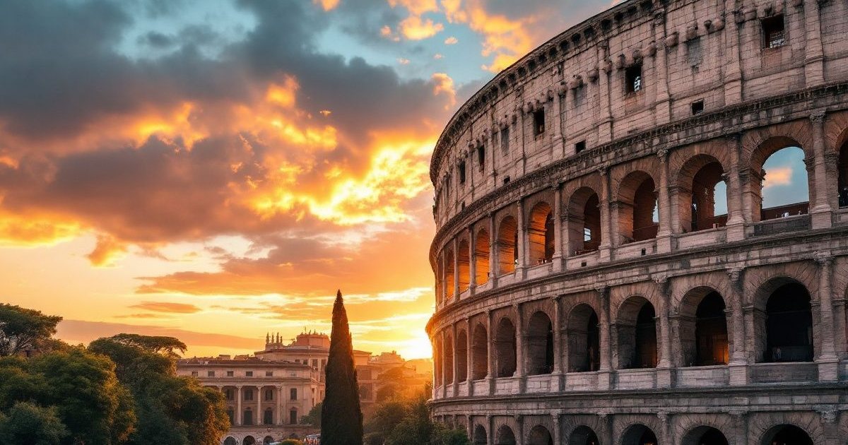 Coliseo de Roma con cielo dramático al atardecer
