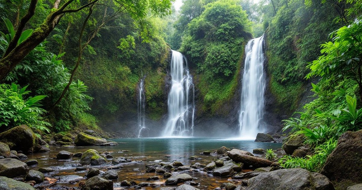 Cascada en medio de la selva tropical verde y exuberante