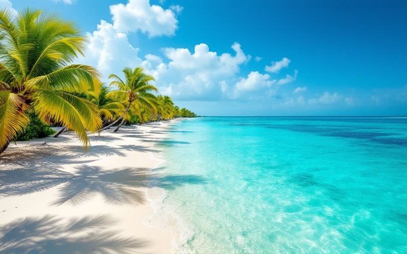 Playa de arena blanca y mar turquesa en Cancún, México