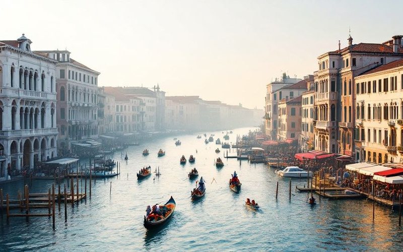 Gran Canal de Venecia con góndolas y palacios históricos, Italia